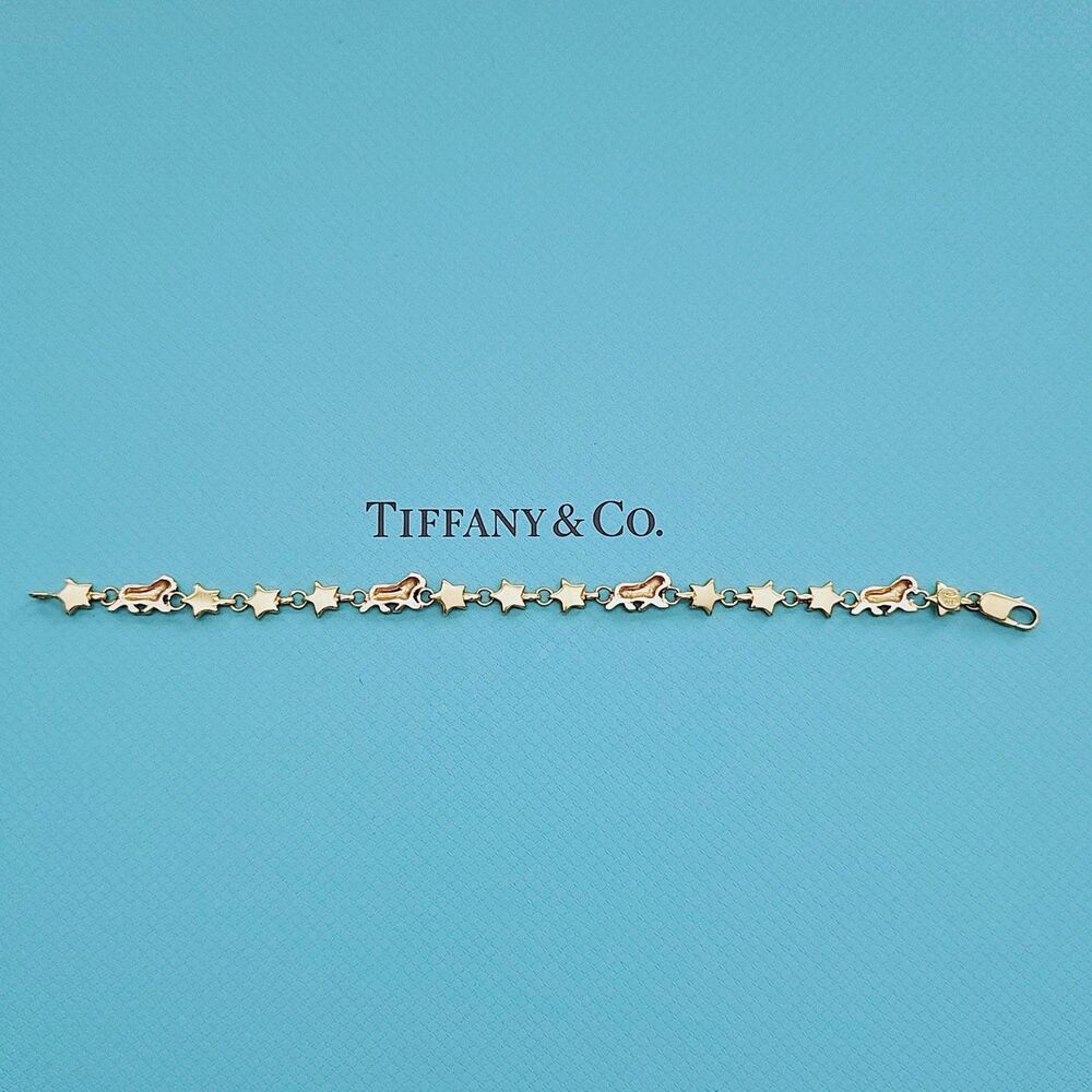 OOAK Vintage Tiffany & Co. Chain Of Star Bulldog Puffed Link 18k YG Bracelet - Picture 8 of 12
